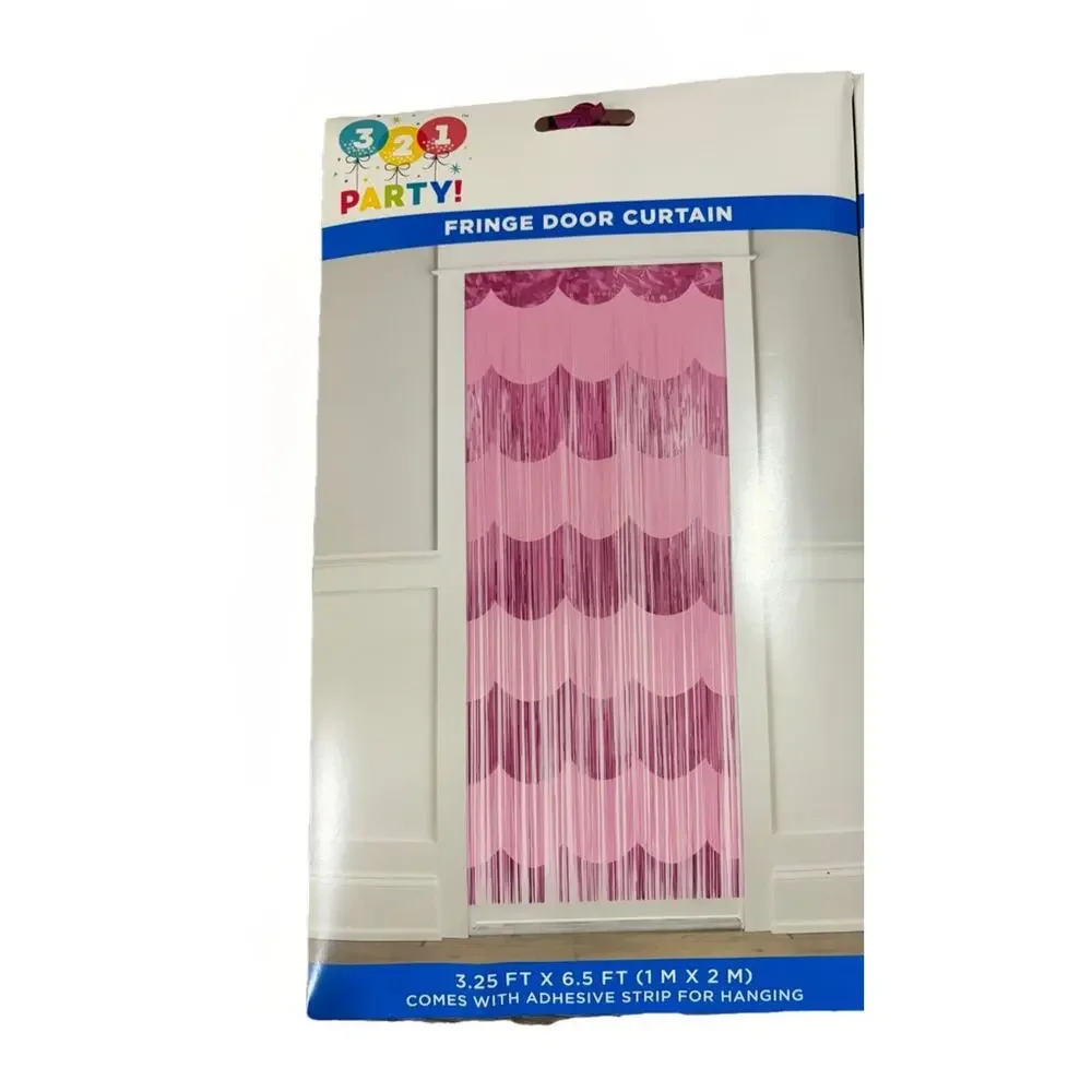 Pink Fringe Door Curtain 2 Pack Party Streamer Backdrop 3.25x6.5ft Scalloped
